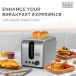 BLACK+DECKER Toaster, 2-Slice, 1050W, Stainless Steel, Dual-Side Heating, 6 Browning Levels, Defrost, Reheat, Cancel Functions, Wide 36mm Slots, Removable Crumb Tray, Sleek...