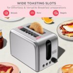 BLACK+DECKER Toaster, 2-Slice, 1050W, Stainless Steel, Dual-Side Heating, 6 Browning Levels, Defrost, Reheat, Cancel Functions, Wide 36mm Slots, Removable Crumb Tray, Sleek...