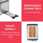 BLACK+DECKER Toaster, 2-Slice, 1050W, Stainless Steel, Dual-Side Heating, 6 Browning Levels, Defrost, Reheat, Cancel Functions, Wide 36mm Slots, Removable Crumb Tray, Sleek...