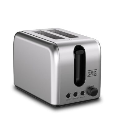 BLACK+DECKER Toaster, 2-Slice, 1050W, Stainless Steel, Dual-Side Heating, 6 Browning Levels, Defrost, Reheat, Cancel Functions, Wide 36mm Slots, Removable Crumb Tray, Sleek...