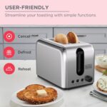 BLACK+DECKER Toaster, 2-Slice, 1050W, Stainless Steel, Dual-Side Heating, 6 Browning Levels, Defrost, Reheat, Cancel Functions, Wide 36mm Slots, Removable Crumb Tray, Sleek...